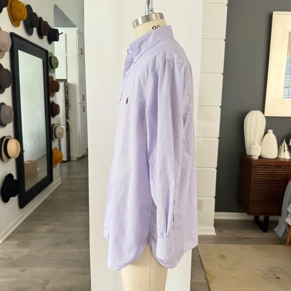 Polo Ralph Lauren Cotton  Men's White and Purple criscross long sleeve shirt, XL